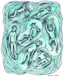 Seven Floating Figures in Blue by Mary Nohl