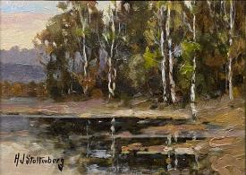 Birch Trees by Pond by Hans Stoltenberg