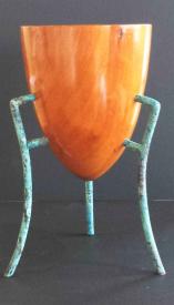 Cherry Vase with Iridized Glass Trim on Top and Copper Legs by Ronald Zdroik