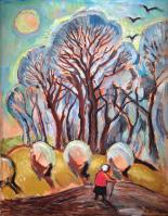 Woman on Path with Trees by Lois Ireland
