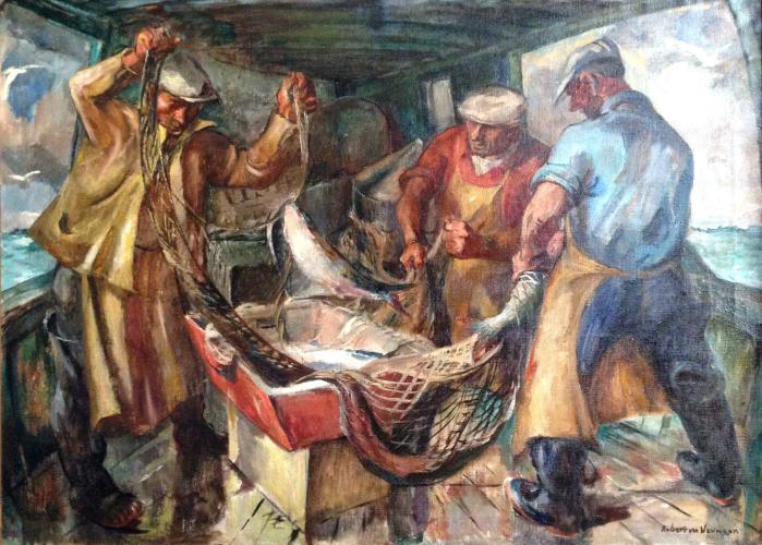 Three Fishermen Hauling in the Catch by Robert von Neumann