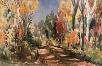 Untitled (Fall Woods and Path) by Mary Theisen - Helm