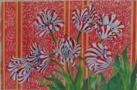 Red and White Parrot Tulips with Wallpaper by Joan Zingale
