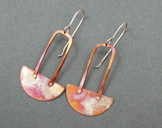 E2111 Copper and Rose Gold Filled Wire Earrings by Mary Heuer