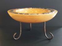 Maple Bowl with Jasper Inlay and Hammered Copper Legs by Ronald Zdroik