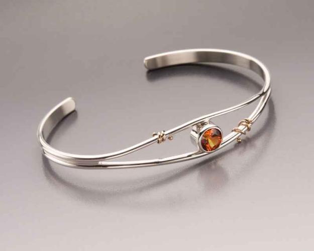 #59 Silver, Gold, & Spesserfile Garnet Bracelet by Catherine Laing