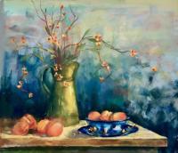 Brass Pitcher and Apricots by Carol Rowan