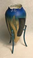 Cedar Vase with Feather Detail and Copper Legs by Ronald Zdroik