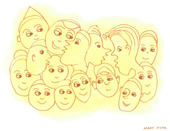 Fifteen Yellow Faces by Mary Nohl