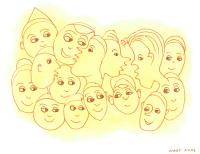 Untitled (15 faces in Yellow) by Mary Nohl