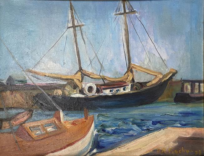 Untitled (Boats in Milwaukee Harbor) by Hulda Rotier Fischer