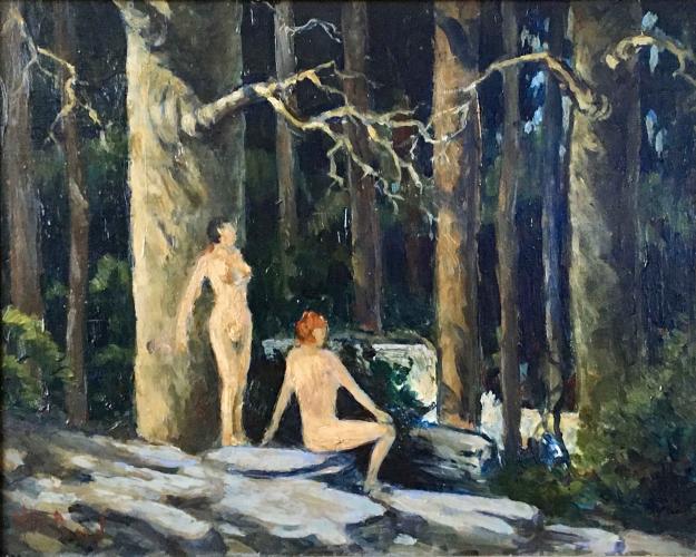 Untitled (Two Nudes at Waterfall) by Harold Woodford Pond