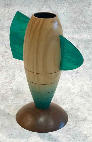 Cedar Vase with Glass and Walnut Base by Ronald Zdroik