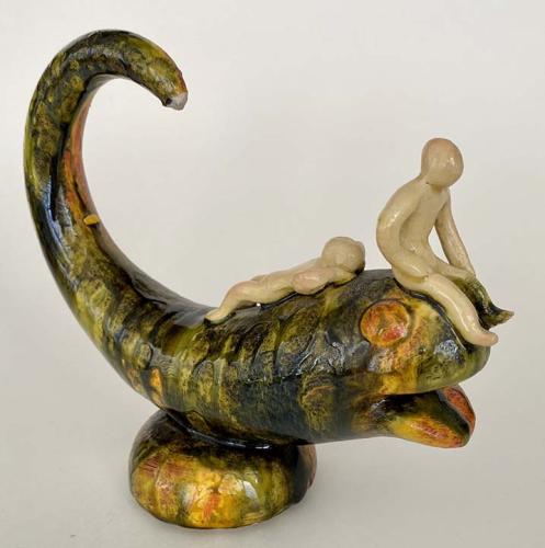 "Cecil Seasick Sea Serpent"(?) with figures by Mary Nohl