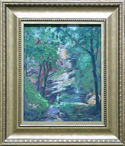 Untitled (Woodland Stream with Waterfall and Fisherman) by Francesco Spicuzza