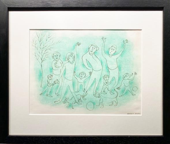 Four Green Men, Four Boys, and Two Dogs by Mary Nohl