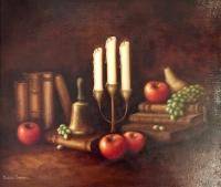 Still Life with Candles and Fruit by Patrick Farrell