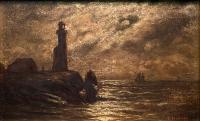 Lighthouse in Moonlight by Charles Frederick Tredupp