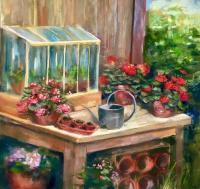 Greenhouse and Red Flowers by Carol Rowan