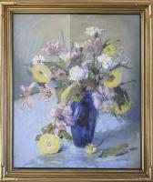 Pastel Floral in Blue Glass Vase by Francesco Spicuzza