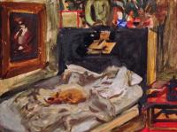 Interior with Cat on Bed by Ruth Grotenrath