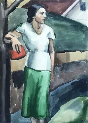 Woman with Red Purse by Antoinette Gruppe Thwaites