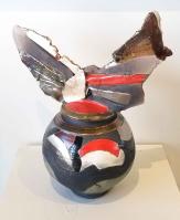 Raku Vase with Sculptural Top by Paul Donhauser