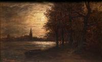 Church in Moonlight over Lake by Charles Frederick Tredupp