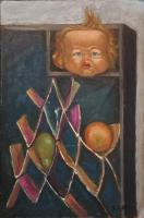 Still Life with Doll's Head and Fruit by Santos Zingale