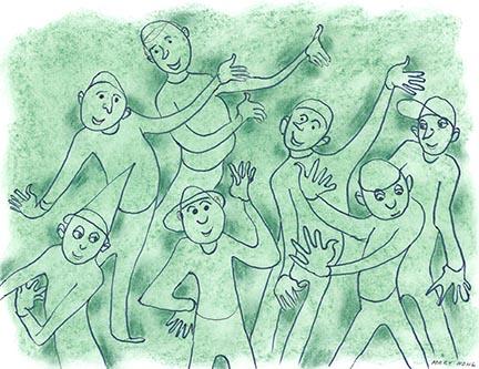 Seven Green People Waving and Dancing by Mary Nohl